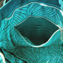 Load image into Gallery viewer, Teal crossbody bag with faux croc and waterproof canvas