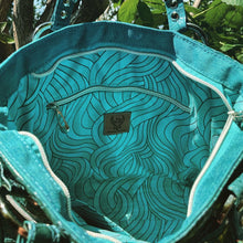 Load image into Gallery viewer, Teal crossbody bag with faux croc and waterproof canvas