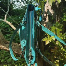 Load image into Gallery viewer, Teal crossbody bag with faux croc and waterproof canvas
