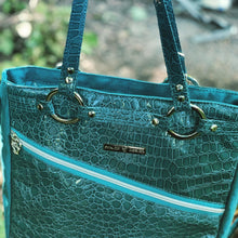 Load image into Gallery viewer, Teal crossbody bag with faux croc and waterproof canvas
