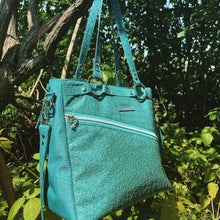 Load image into Gallery viewer, Teal crossbody bag with faux croc and waterproof canvas
