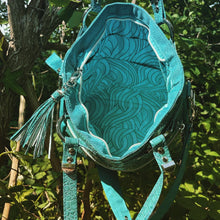 Load image into Gallery viewer, Teal crossbody bag with faux croc and waterproof canvas
